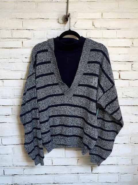 90s I.O.U Quality Clothing Navy Blue Striped Sweater Size L