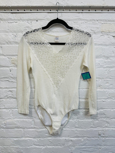 90s BAT Off White Lace Front Body Suit Size S