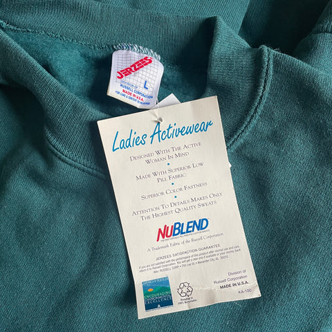 90s Jerzees Teal Blank Crewneck Sweatshirt Deadstock Size L
