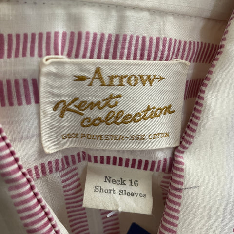 70s Arrow Kent Collection Mauve and Cream Striped Short Sleeve Button Up