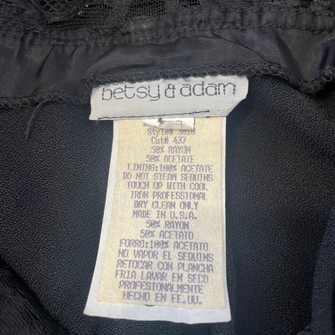 90s Betsy & Adam Black Party Dress with Sheer Lace Waistband Size M