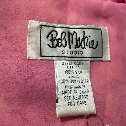 Y2K Bob Mackie Pink Yellow Floral Silk Dress Size M