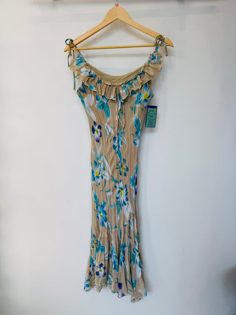 Y2K Tan Blue Asymmetrical Sundress Size S