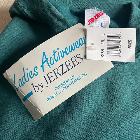 90s Jerzees Teal Blank Crewneck Sweatshirt Deadstock Size L