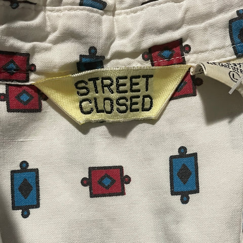 90s Street Closed White Button Down with Blue and Red print