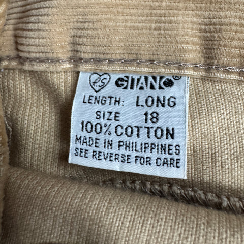 80s Gitano Deadstock Tan Corduroys Size 34”