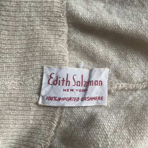 1950s Edith Salzman Tan Cashmere Sweater with Ribbon Smocking