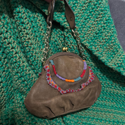 Moschino Nubuc Embroidered Kisslock