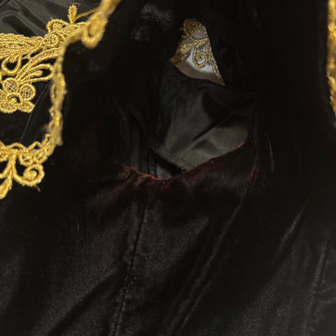 90s Steppin’ Out Black Velvet Dress with Gold Lace Size XS