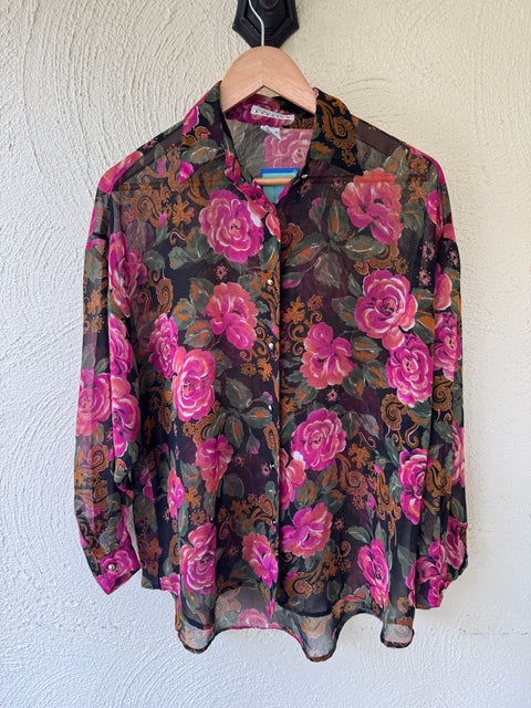 90s Express Compagnie Floral Sheer Blouse Size XL