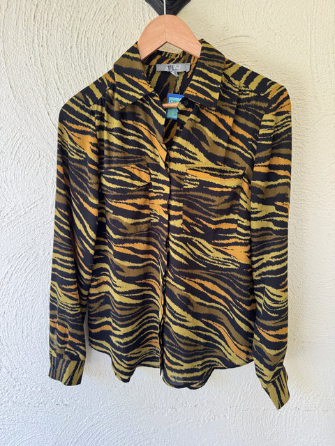 Y2K Marled Tiger Print Blouse Size M