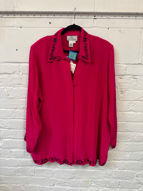 90s Silk Boutique Pink & Black Blouse size 1X