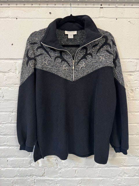 90s Adolfo Quarter Zip Black Knit Top Size L