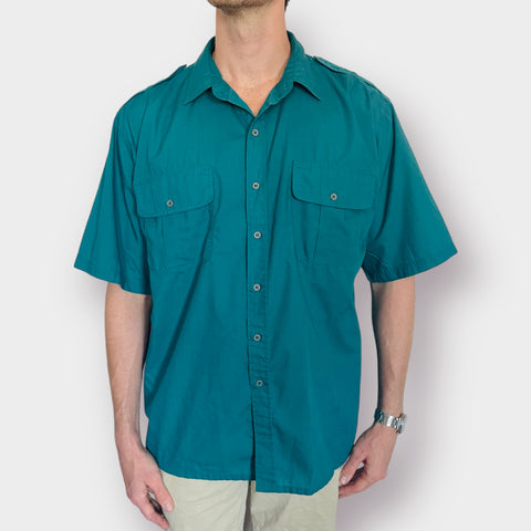 90s Wells & Morris Teal Short Sleeve Button Down Size XL