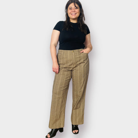 Y2K White Stag Tan Plaid Straight Leg Trousers Size XL