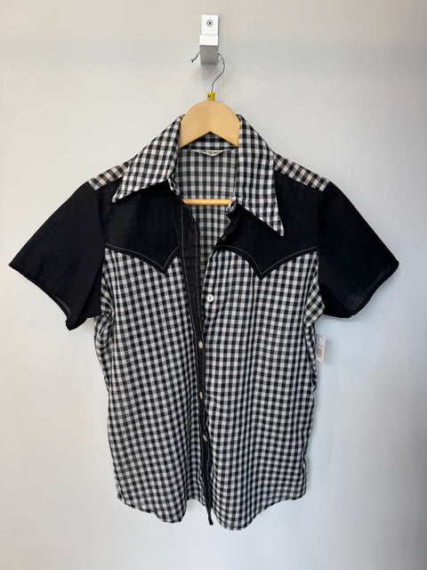 70s Durable Press Gingham Blouse Size S
