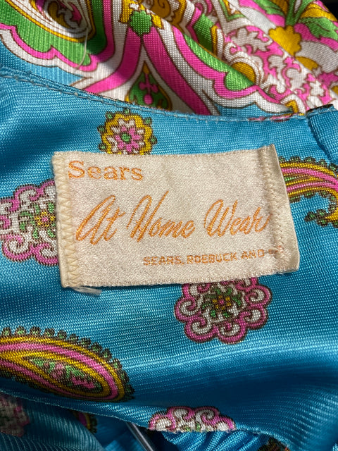 60s Sears at Home Wear Teal and Multicolor Set Size XS/S