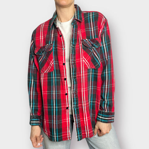 80s Thick Red Plaid Flannel Size M