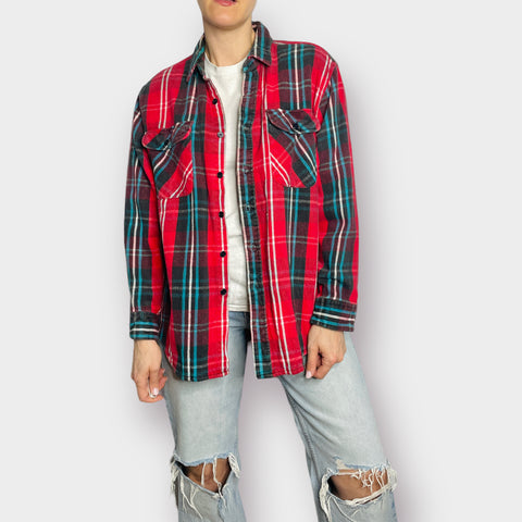 80s Thick Red Plaid Flannel Size M