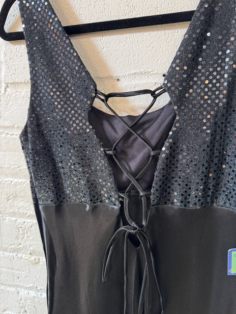 90s All That Jazz Black Satin Dress with Sequin Top size 7/8