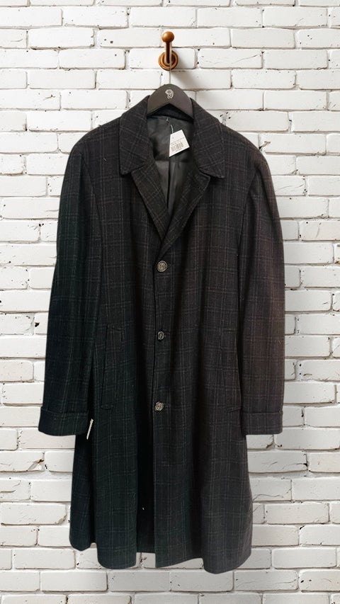 60s Dundee Gray Plaid Overcoat Size XL