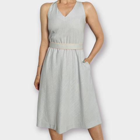 70s Gray Blue with Pink Trim Sundress Size S