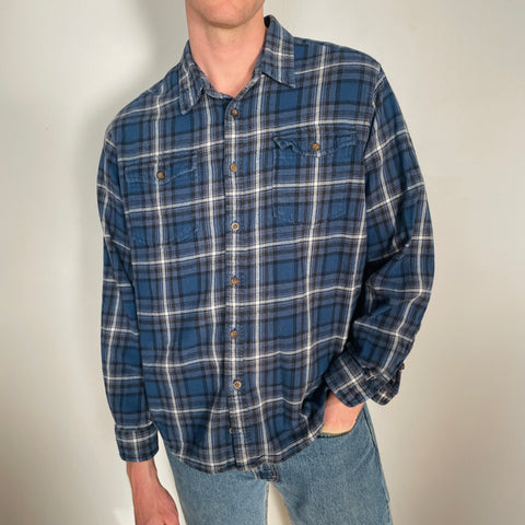 Y2K Eddie Bauer Blue Plaid Flannel Size XXL