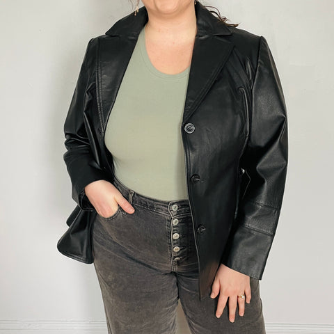 Y2K Black Leather Jacket Size XL