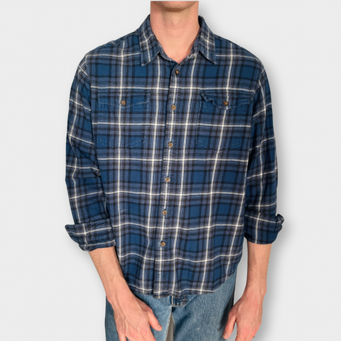 Y2K Eddie Bauer Blue Plaid Flannel Size XXL