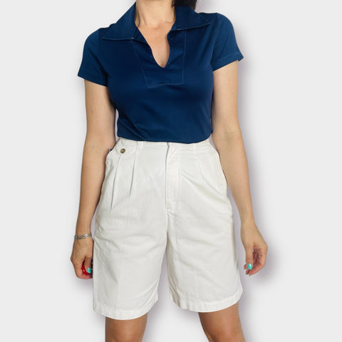 70s Ship and Shore Navy Dagger Collar Shirt Size M