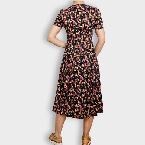 90s Ulterior Motives Navy Pink Purple Cream Floral Maxi Dress Size S