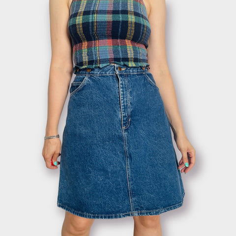 70s denim skirt with suspender buttons