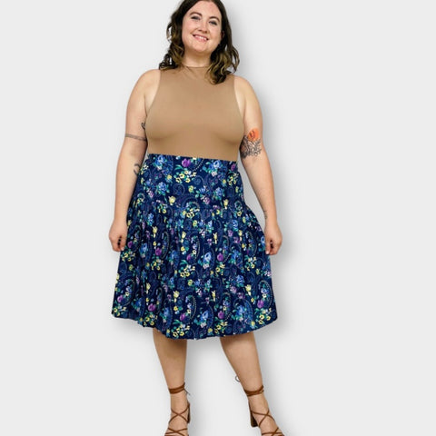 70s Blue Floral Skirt Size XXL