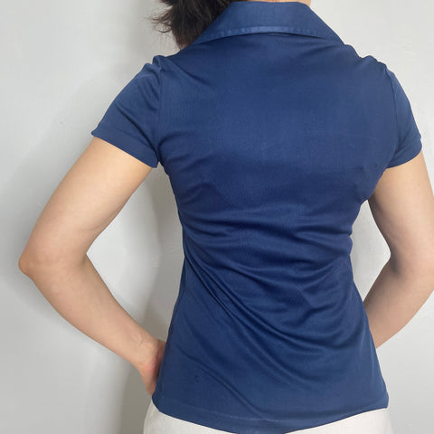 70s Ship and Shore Navy Dagger Collar Shirt Size M