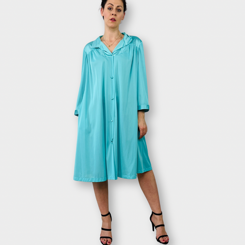 70s Teal Robe House Coat Size M