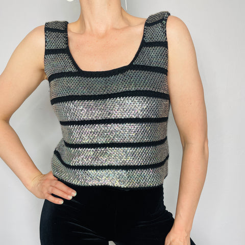 70s Rainbow Iridescent Crochet Sleeveless Top Size M