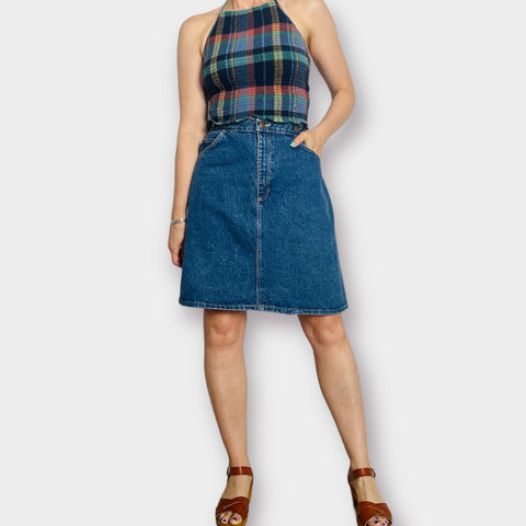 70s denim skirt with suspender buttons