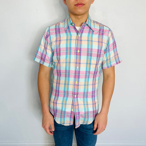 80s John Wanamaker Short Sleeve Plaid Button Down Size S