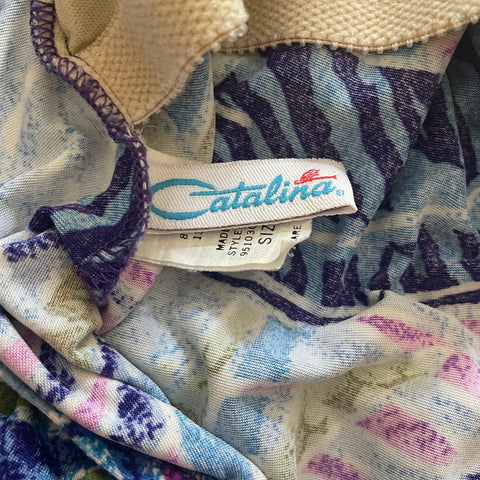 80s Purple and Blue One Piece Swimsuit Size L