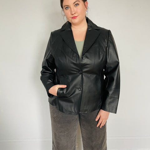 Y2K Black Leather Jacket Size XL