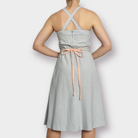 70s Gray Blue with Pink Trim Sundress Size S