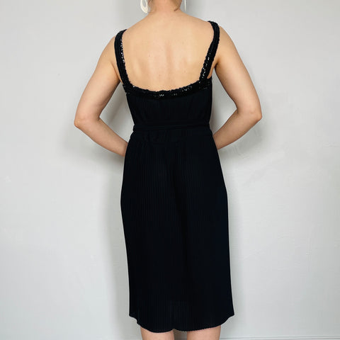 70s Themes Black and Sequin Accordion Pleated Midi Dress Size M