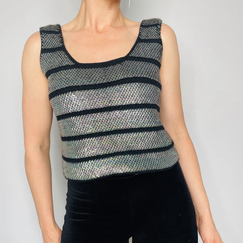 70s Rainbow Iridescent Crochet Sleeveless Top Size M