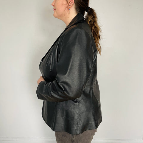 Y2K Black Leather Jacket Size XL