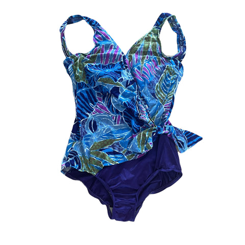 80s Purple and Blue One Piece Swimsuit Size L