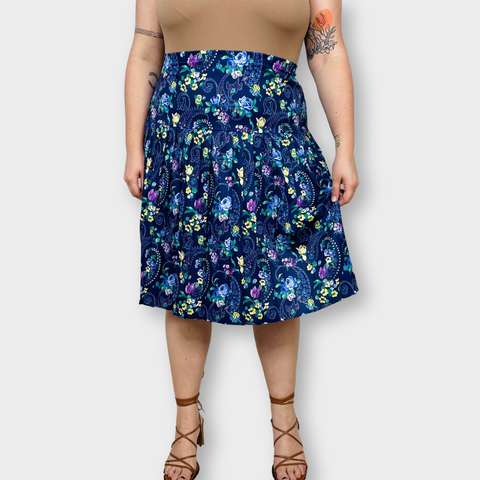 70s Blue Floral Skirt Size XXL