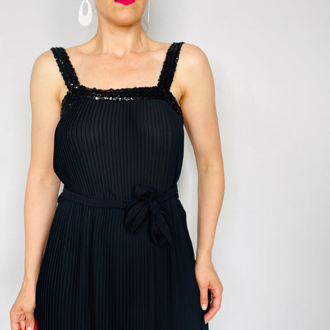 70s Themes Black and Sequin Accordion Pleated Midi Dress Size M