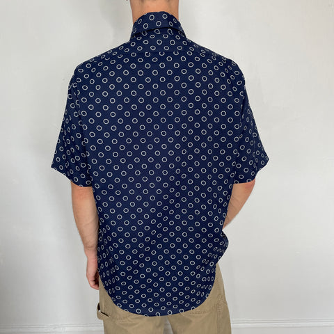 70s JcPenny Navy and White Dagger Collar Shirt