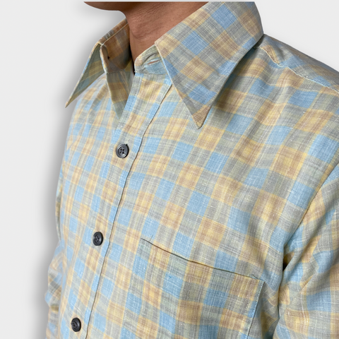 70s Blue and Yellow Dagger Collar Button Down