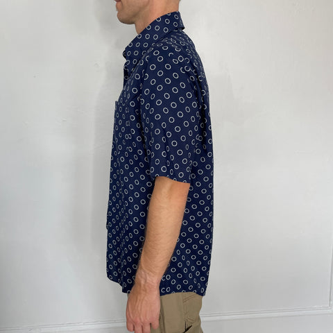 70s JcPenny Navy and White Dagger Collar Shirt